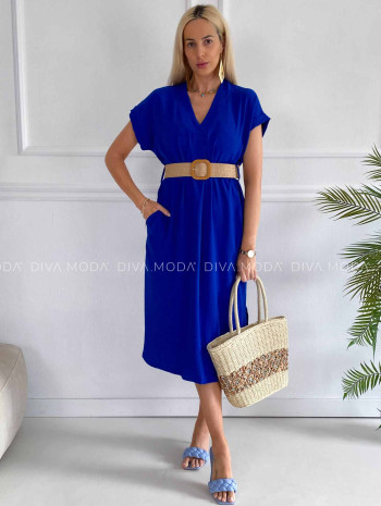 Ležérne midi šaty s opaskom Sanny kráľovská modrá K 343