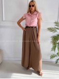 Ľahké nohavice so skladmi a opaskom wide leg mokka K 303