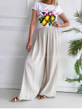 Mušelínové bavlnené nohavice wide leg béžové K 336 Mušelínové bavlnené nohavice wide leg béžové K 336