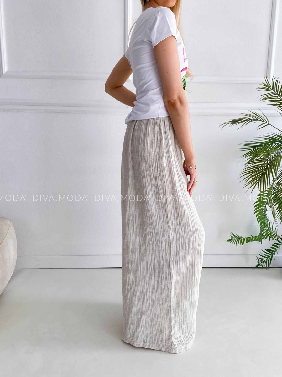 Mušelínové bavlnené nohavice wide leg béžové K 336 Mušelínové bavlnené nohavice wide leg béžové K 336