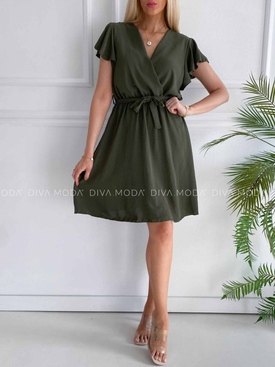Krátke šaty s volánikmi Iwet khaki zelené K 324