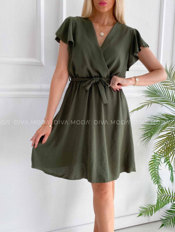 Krátke šaty s volánikmi Iwet khaki zelené K 324