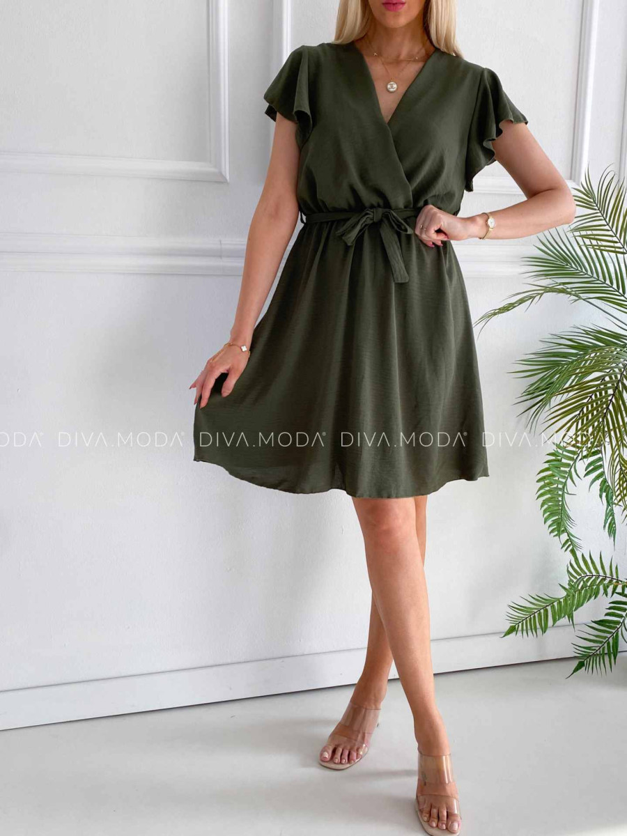 Krátke šaty s volánikmi Iwet khaki zelené K 324