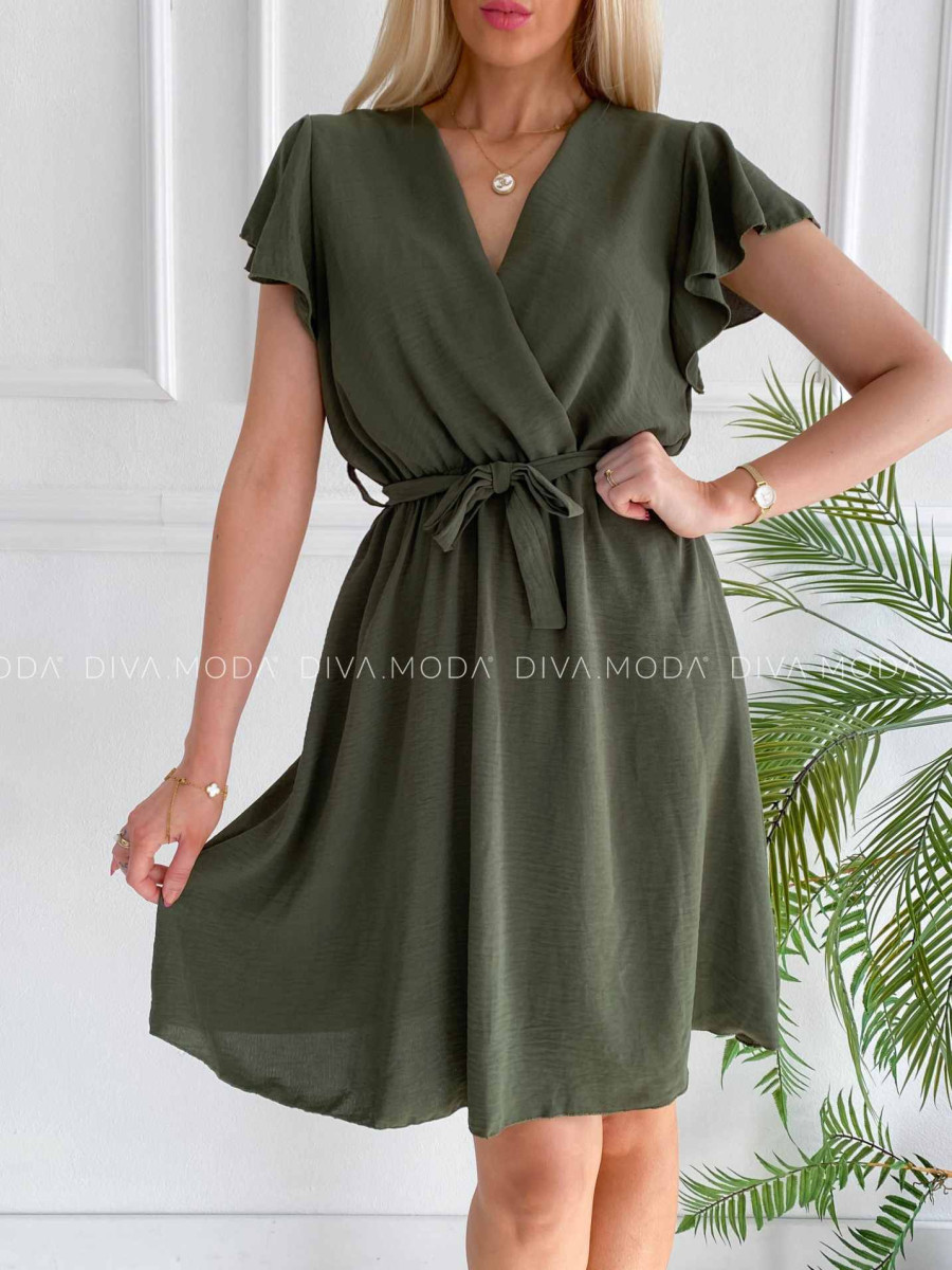 Krátke šaty s volánikmi Iwet khaki zelené K 324