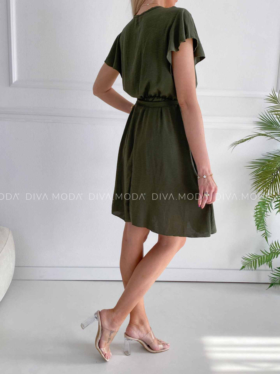 Krátke šaty s volánikmi Iwet khaki zelené K 324