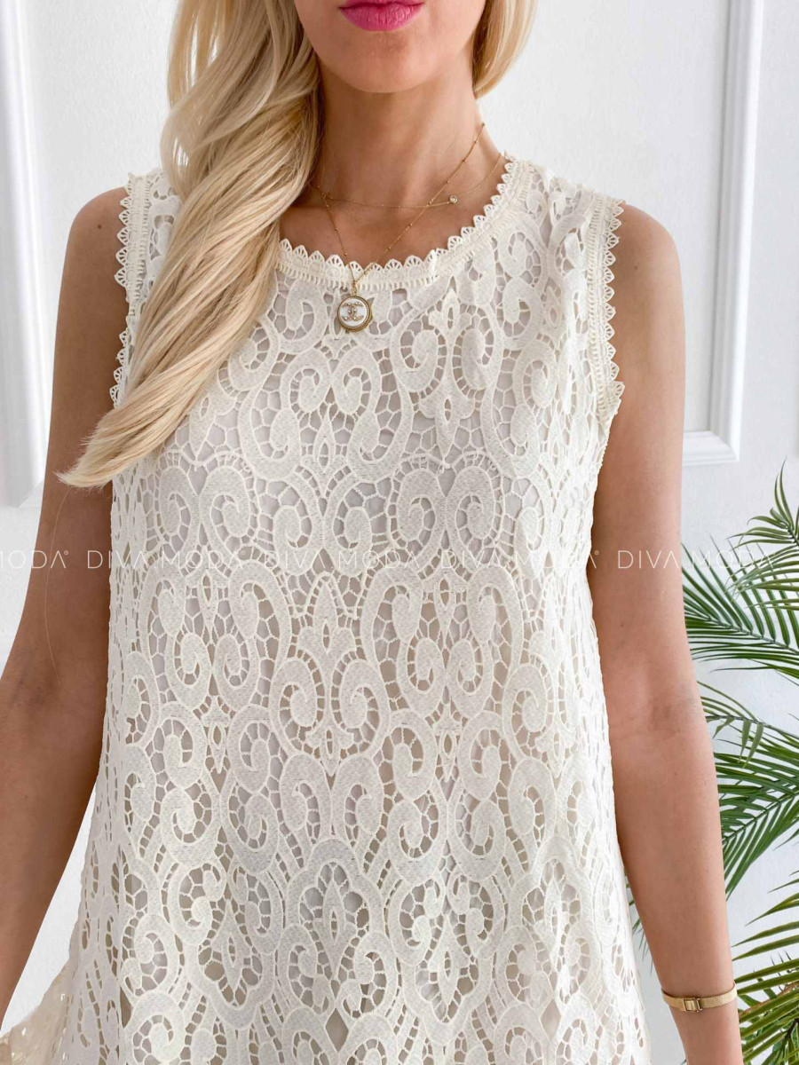 Krajkované šaty bez rukávov Alis vanilkové K 368
