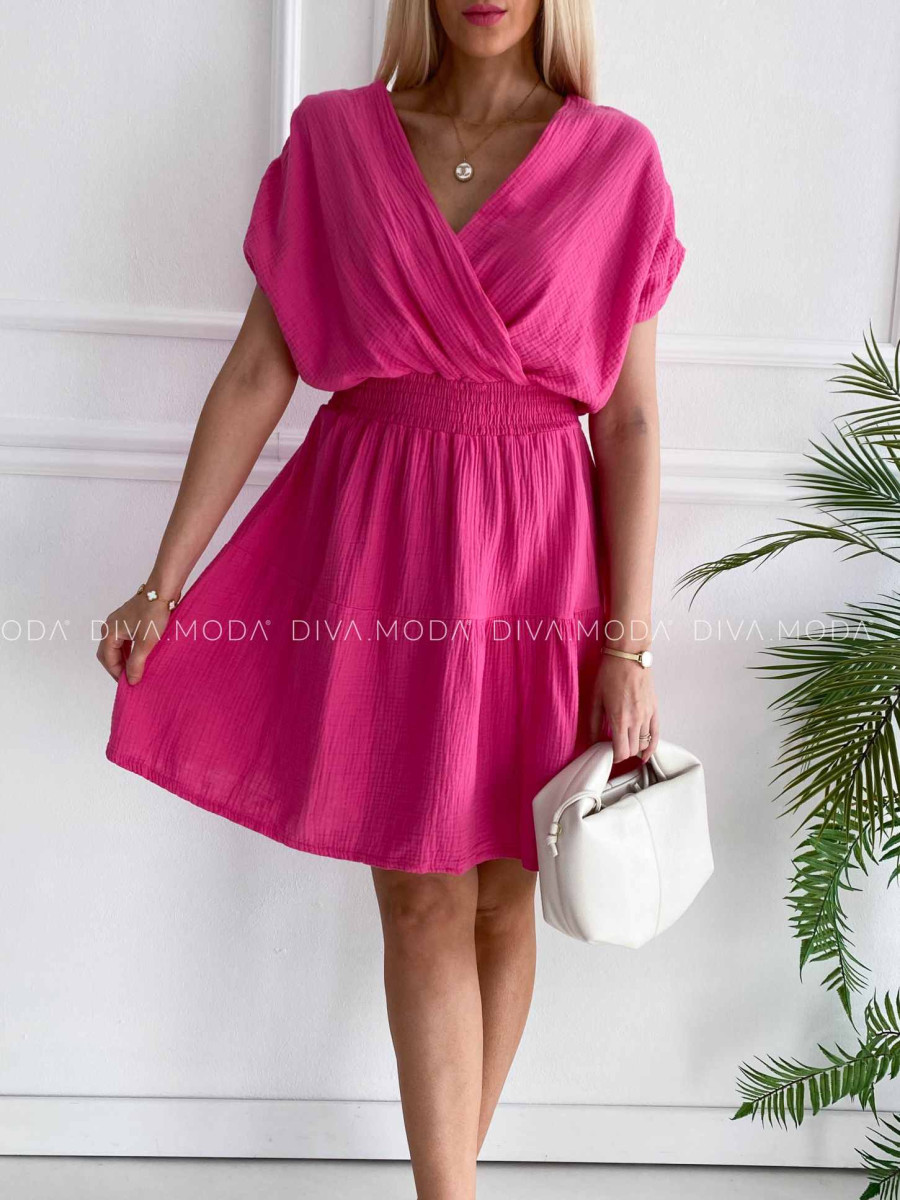 Bavlnené mušelínové šaty krátke Vivien fuchsia K 372 Bavlnené mušelínové šaty krátke Vivien fuchsia K 372