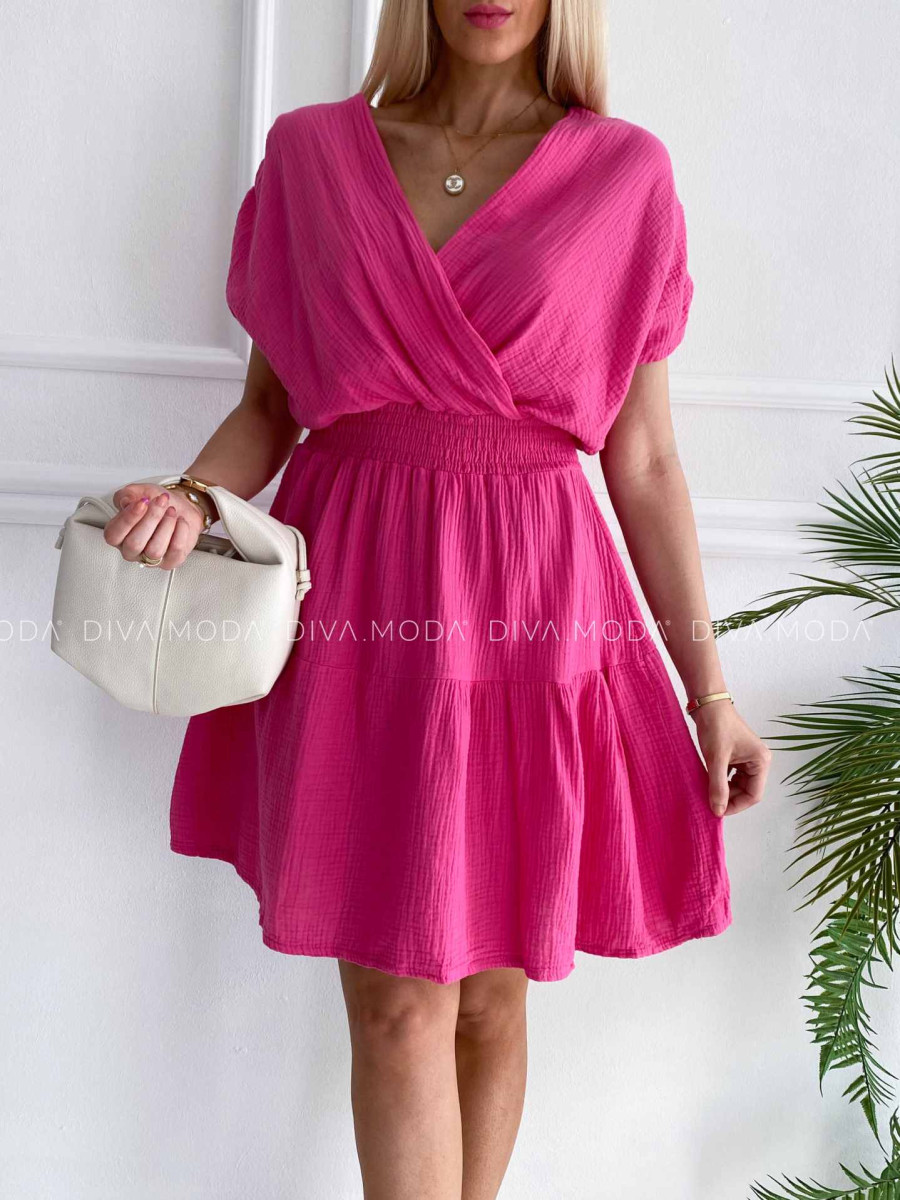 Bavlnené mušelínové šaty krátke Vivien fuchsia K 372 Bavlnené mušelínové šaty krátke Vivien fuchsia K 372