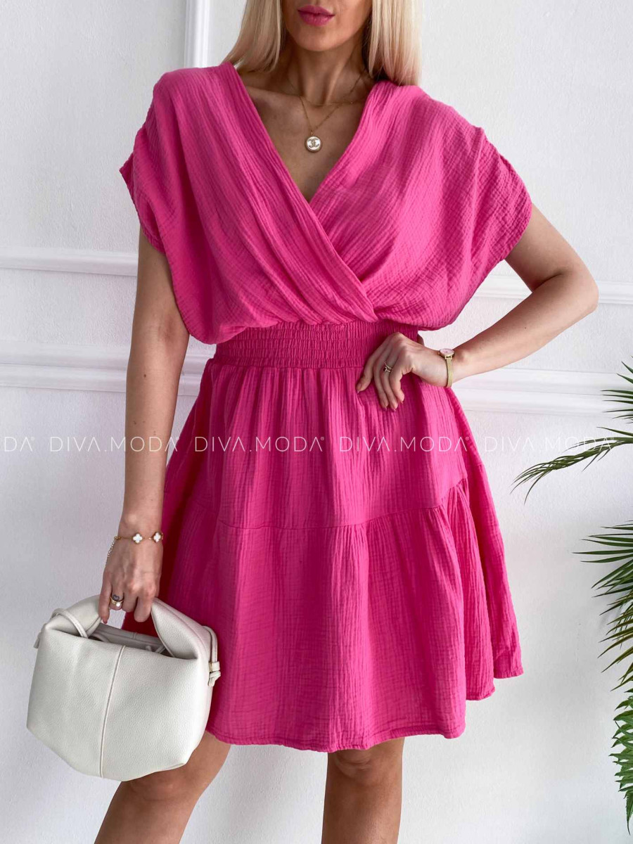 Bavlnené mušelínové šaty krátke Vivien fuchsia K 372 Bavlnené mušelínové šaty krátke Vivien fuchsia K 372
