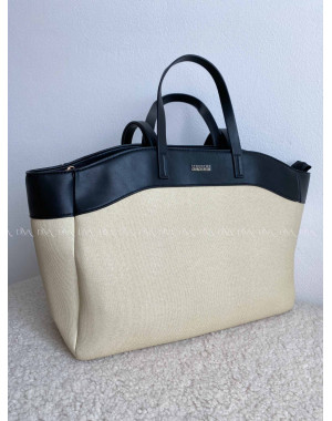 Veľká shopper kabelka z umelej kože ecru / čierna