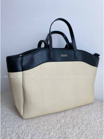 Veľká shopper kabelka z umelej kože ecru / čierna