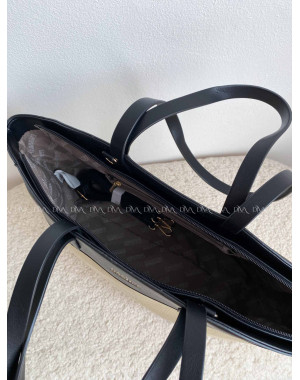 Veľká shopper kabelka z umelej kože ecru / čierna Veľká shopper kabelka z umelej kože ecru / čierna