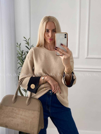 Sveter s gombíkmi na rukávoch vanilkovo - béžový A 46