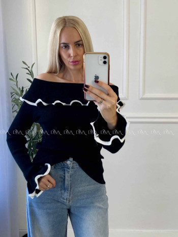 Sveter off shoulders s lemom čierny A 49