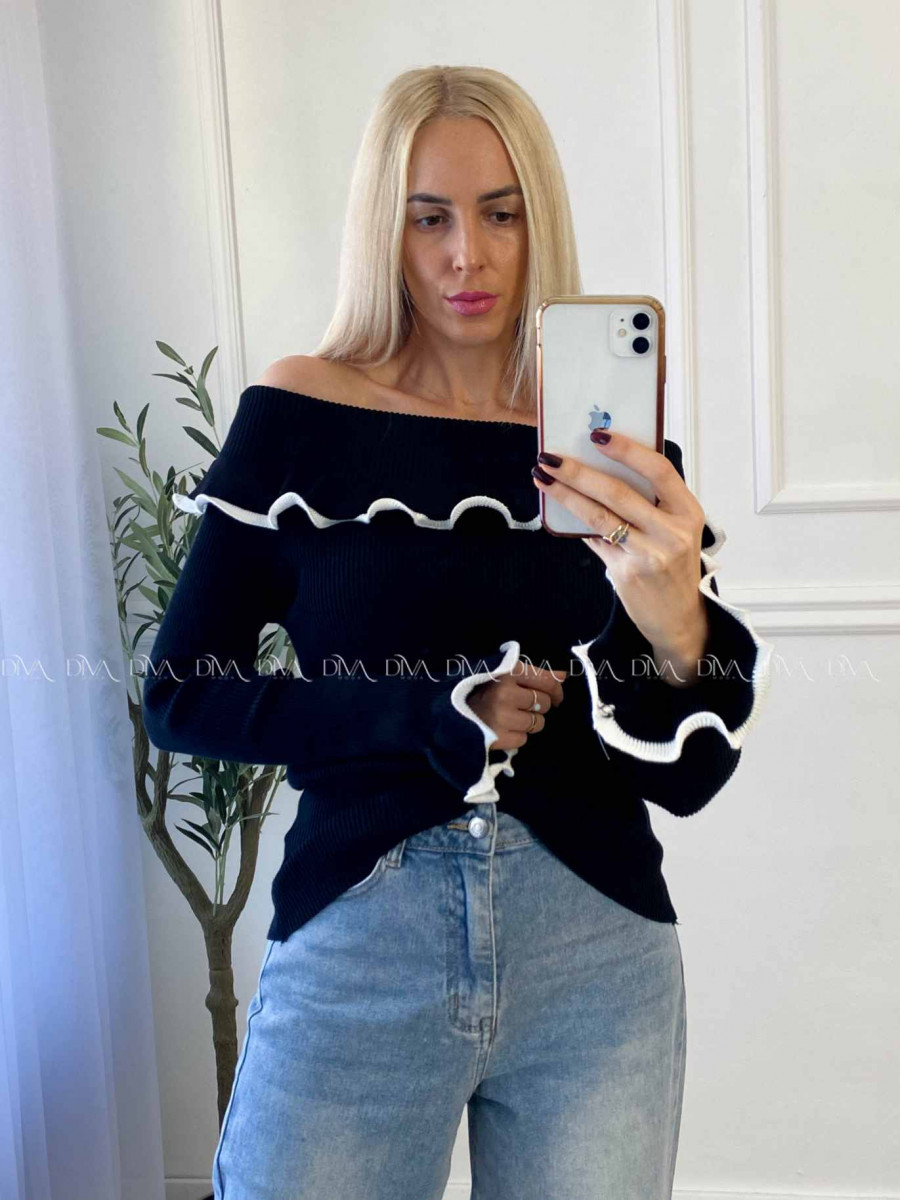 Sveter off shoulders s lemom čierny A 49 Sveter off shoulders s lemom čierny A 49