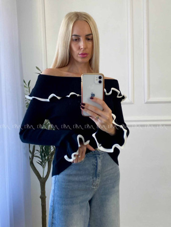 Sveter off shoulders s lemom čierny A 49