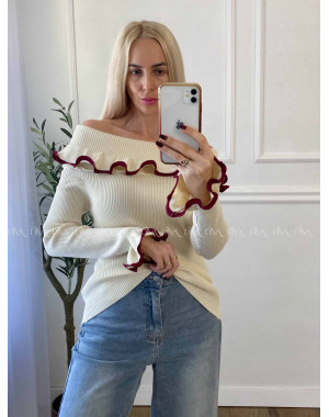 Sveter off shoulders s lemom vanilkový A 49
