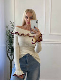 Sveter off shoulders s lemom vanilkový A 49 Sveter off shoulders s lemom vanilkový A 49
