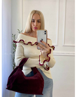 Sveter off shoulders s lemom vanilkový A 49