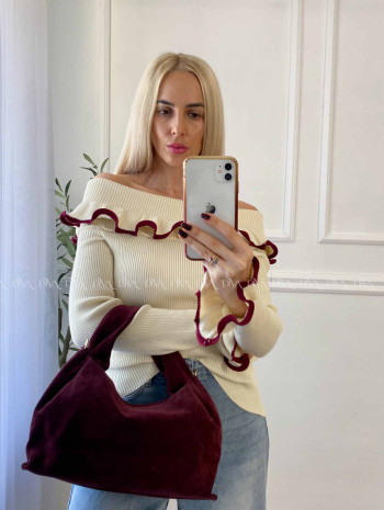 Sveter off shoulders s lemom vanilkový A 49