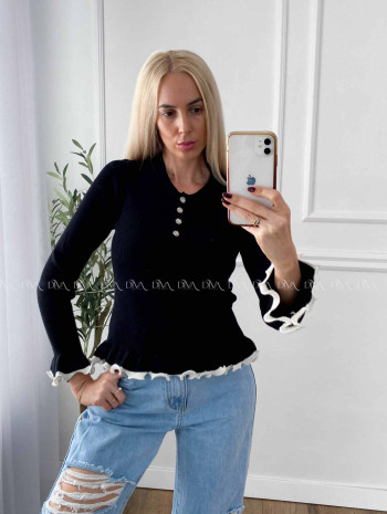Sveter s kamienkovými gombíkmi a lemom čierny A 48