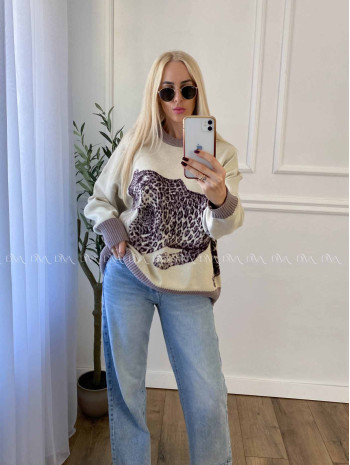 Oversize sveter Leopard vanilla A 16
