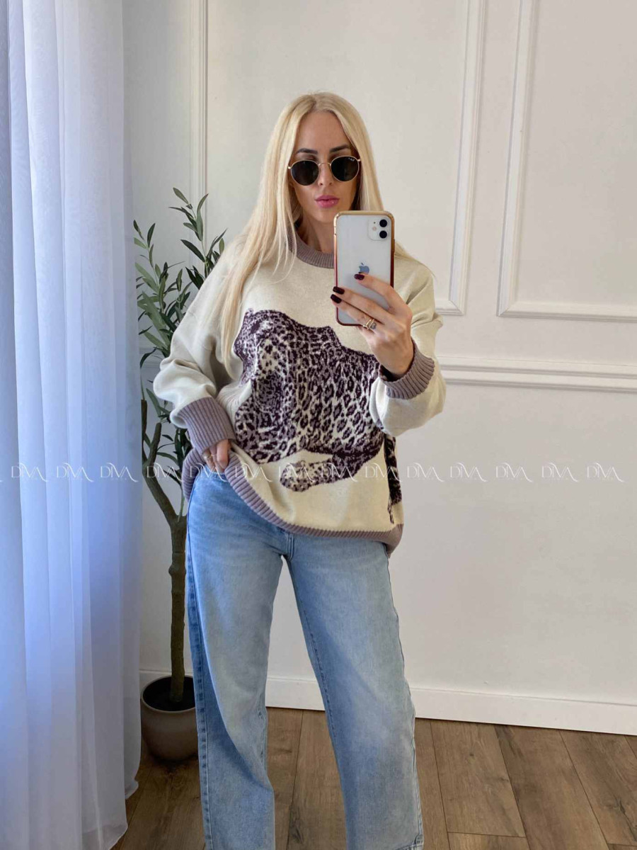 Oversize sveter Leopard vanilla A 16 Oversize sveter Leopard vanilla A 16