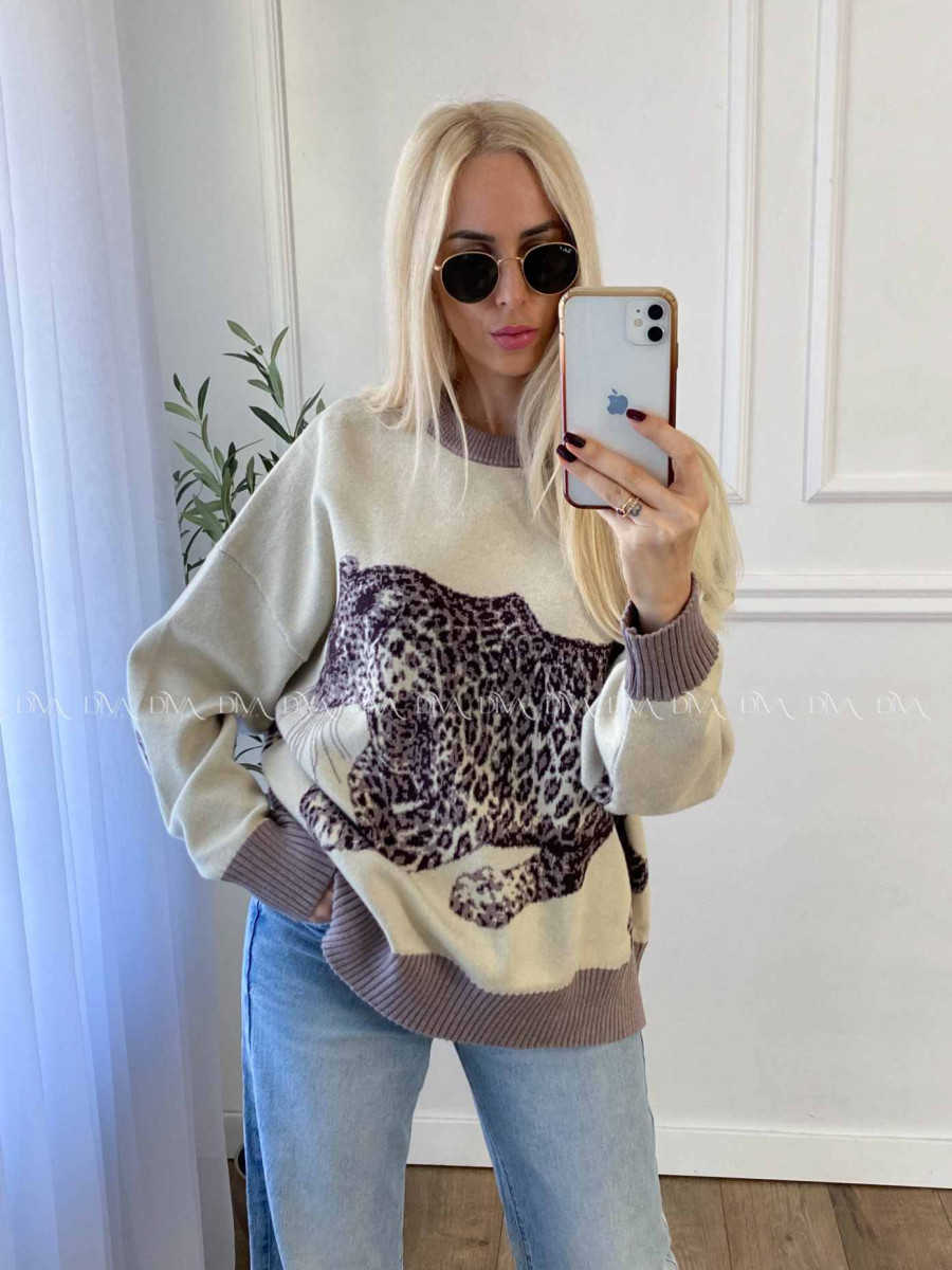 Oversize sveter Leopard vanilla A 16 Oversize sveter Leopard vanilla A 16