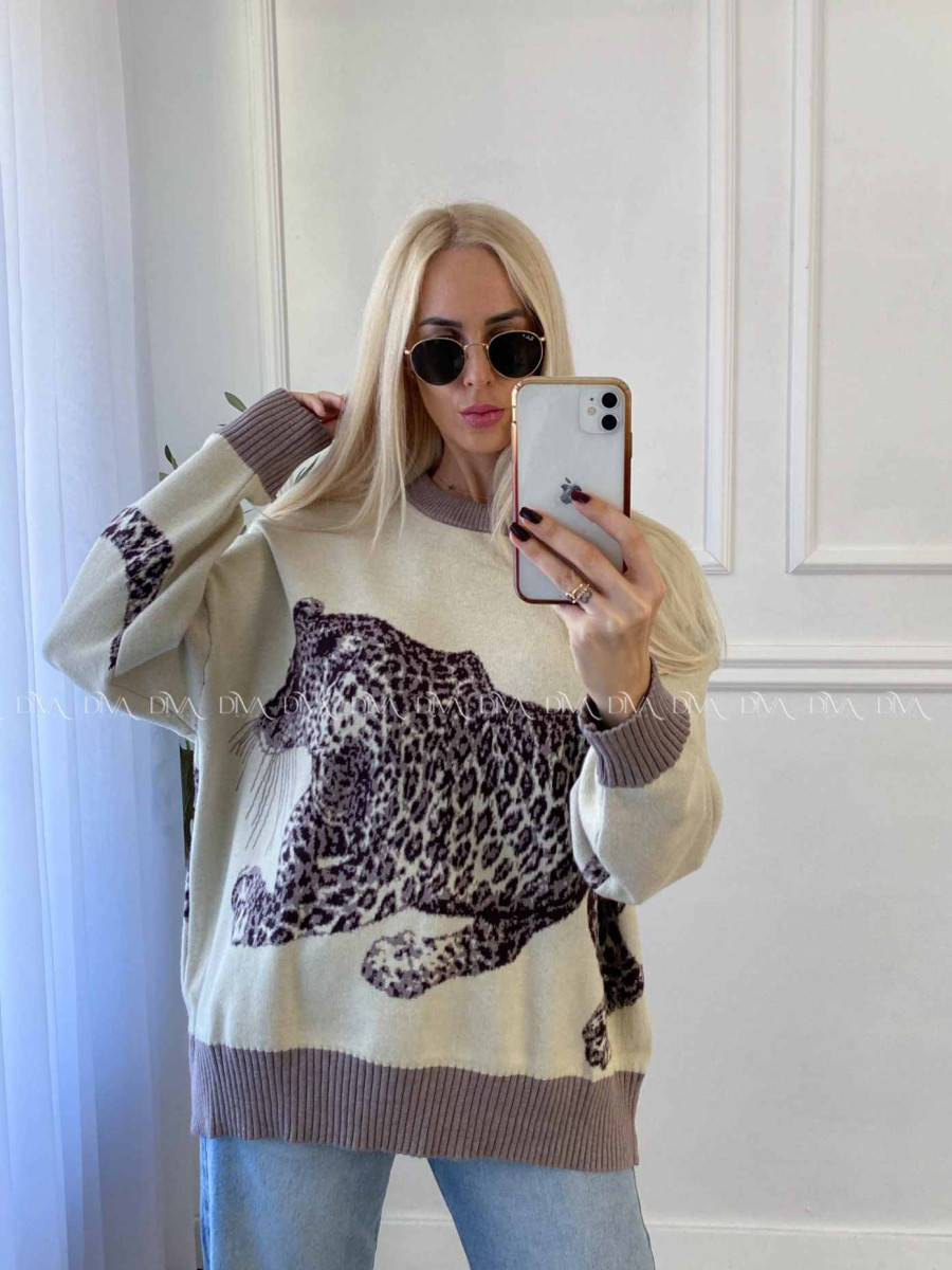 Oversize sveter Leopard vanilla A 16 Oversize sveter Leopard vanilla A 16