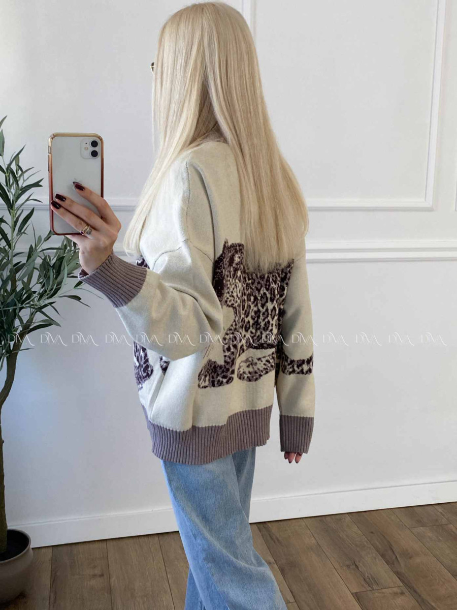 Oversize sveter Leopard vanilla A 16 Oversize sveter Leopard vanilla A 16