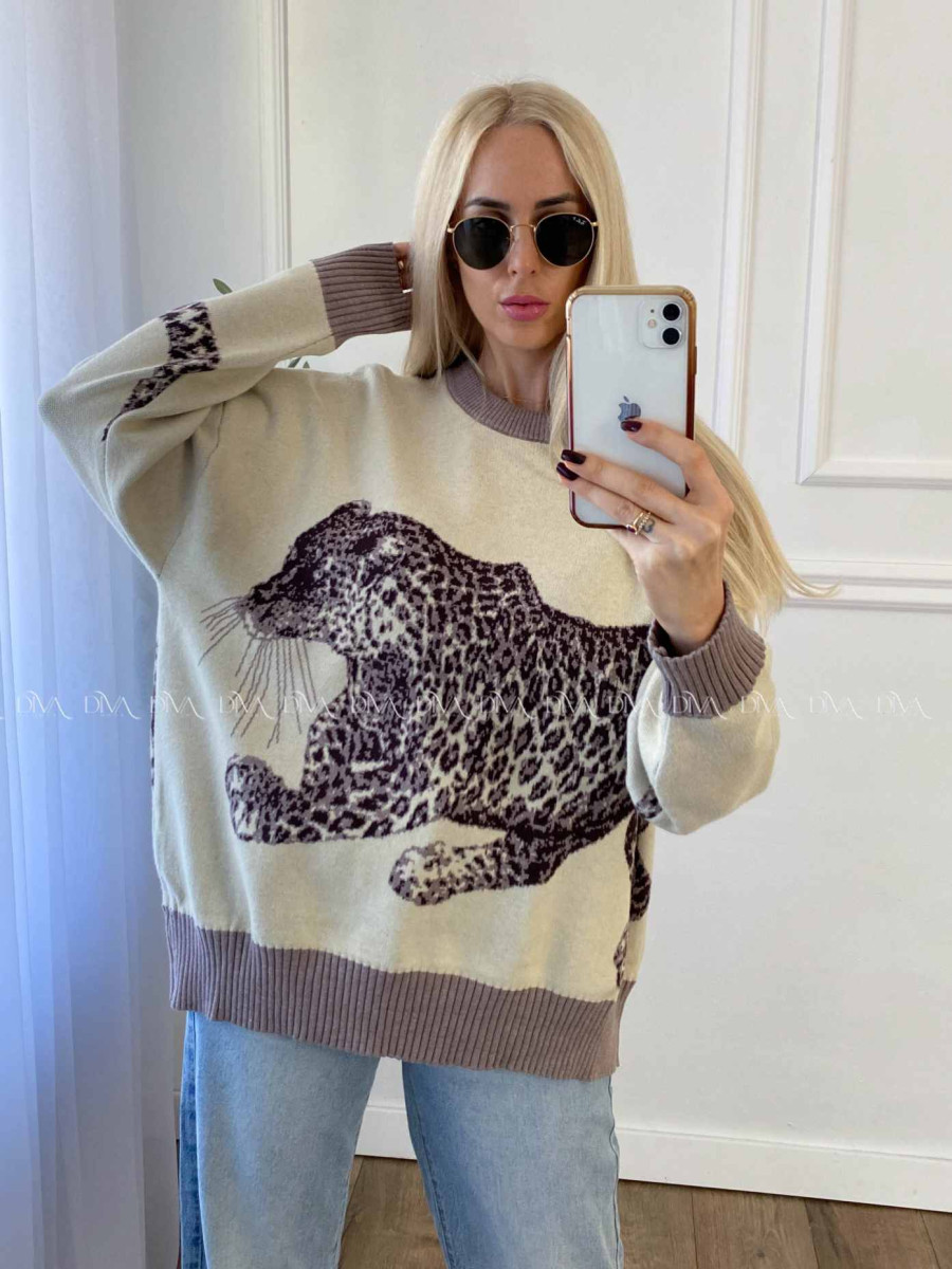 Oversize sveter Leopard vanilla A 16 Oversize sveter Leopard vanilla A 16