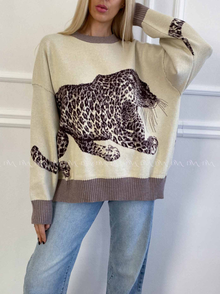 Oversize sveter Leopard vanilla A 16 Oversize sveter Leopard vanilla A 16