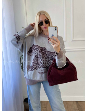 Oversize sveter Leopard sivý A 16 Oversize sveter Leopard sivý A 16