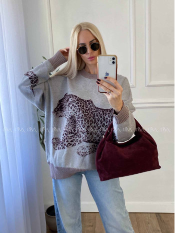 Oversize sveter Leopard sivý A 16