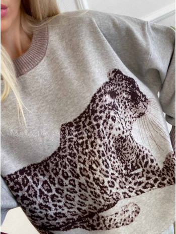 Oversize sveter Leopard sivý A 16 Oversize sveter Leopard sivý A 16