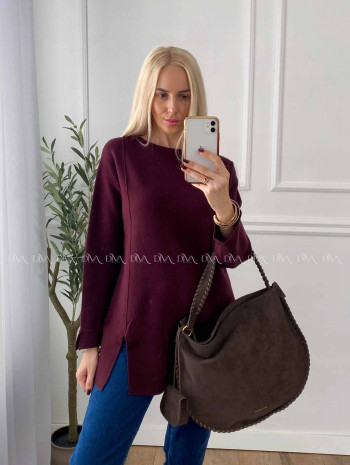 Predĺžený sveter s rázporkom Torry burgundy A 37
