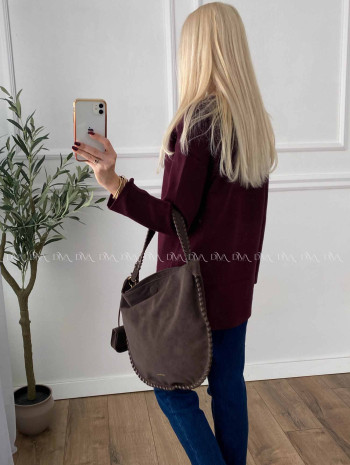 Predĺžený sveter s rázporkom Torry burgundy A 37