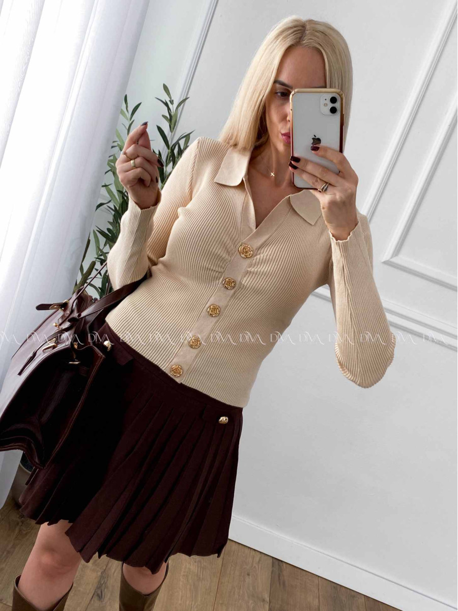 Úpletová krátka skladaná sukňa čokoládová A 67