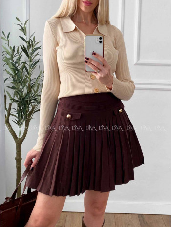 Úpletová krátka skladaná sukňa čokoládová A 67