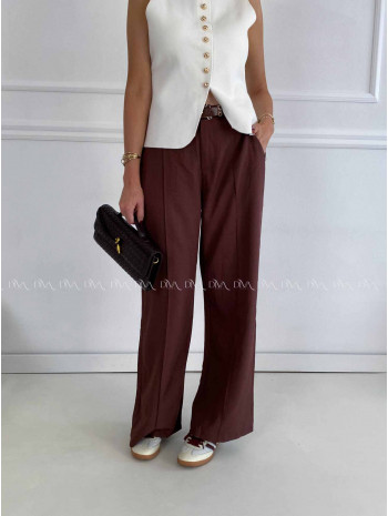 Široké nohavice wide leg s pukom čokoládové A 47