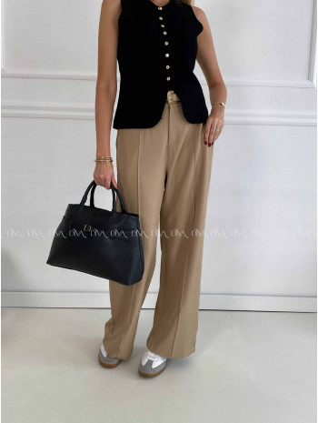 Široké nohavice wide leg s pukom hnedá latté A 47