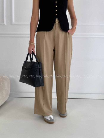 Široké nohavice wide leg s pukom hnedá latté A 47 Široké nohavice wide leg s pukom hnedá latté A 47