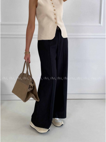 Široké nohavice wide leg s pukom čierne A 47