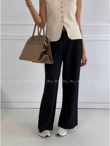 Široké nohavice wide leg s pukom čierne A 47