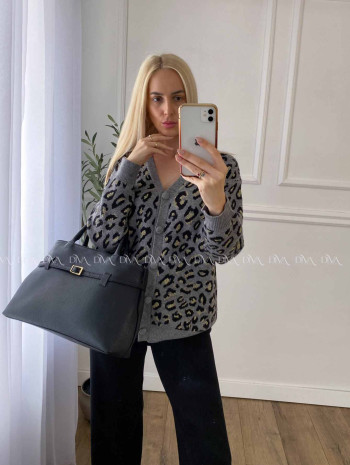 Oversize leopardí kardigan šedý A 54