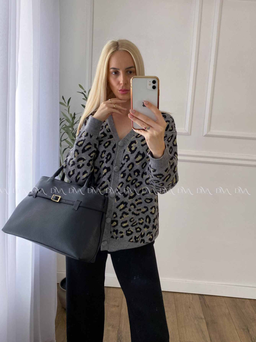 Oversize leopardí kardigan šedý A 54 Oversize leopardí kardigan šedý A 54