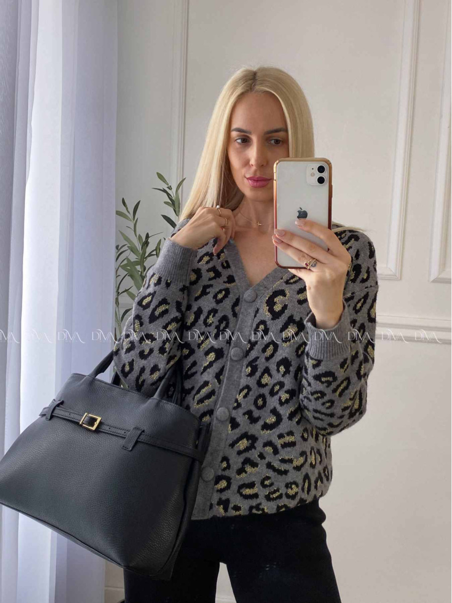 Oversize leopardí kardigan šedý A 54 Oversize leopardí kardigan šedý A 54