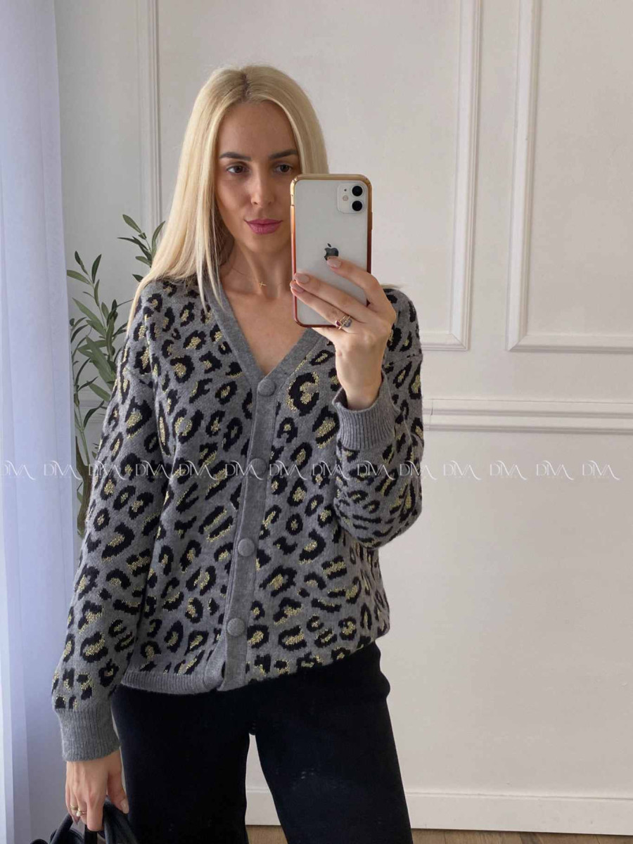Oversize leopardí kardigan šedý A 54 Oversize leopardí kardigan šedý A 54