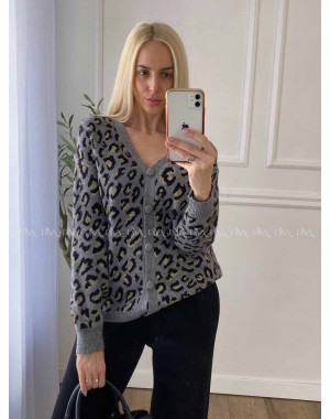 Oversize leopardí kardigan šedý A 54