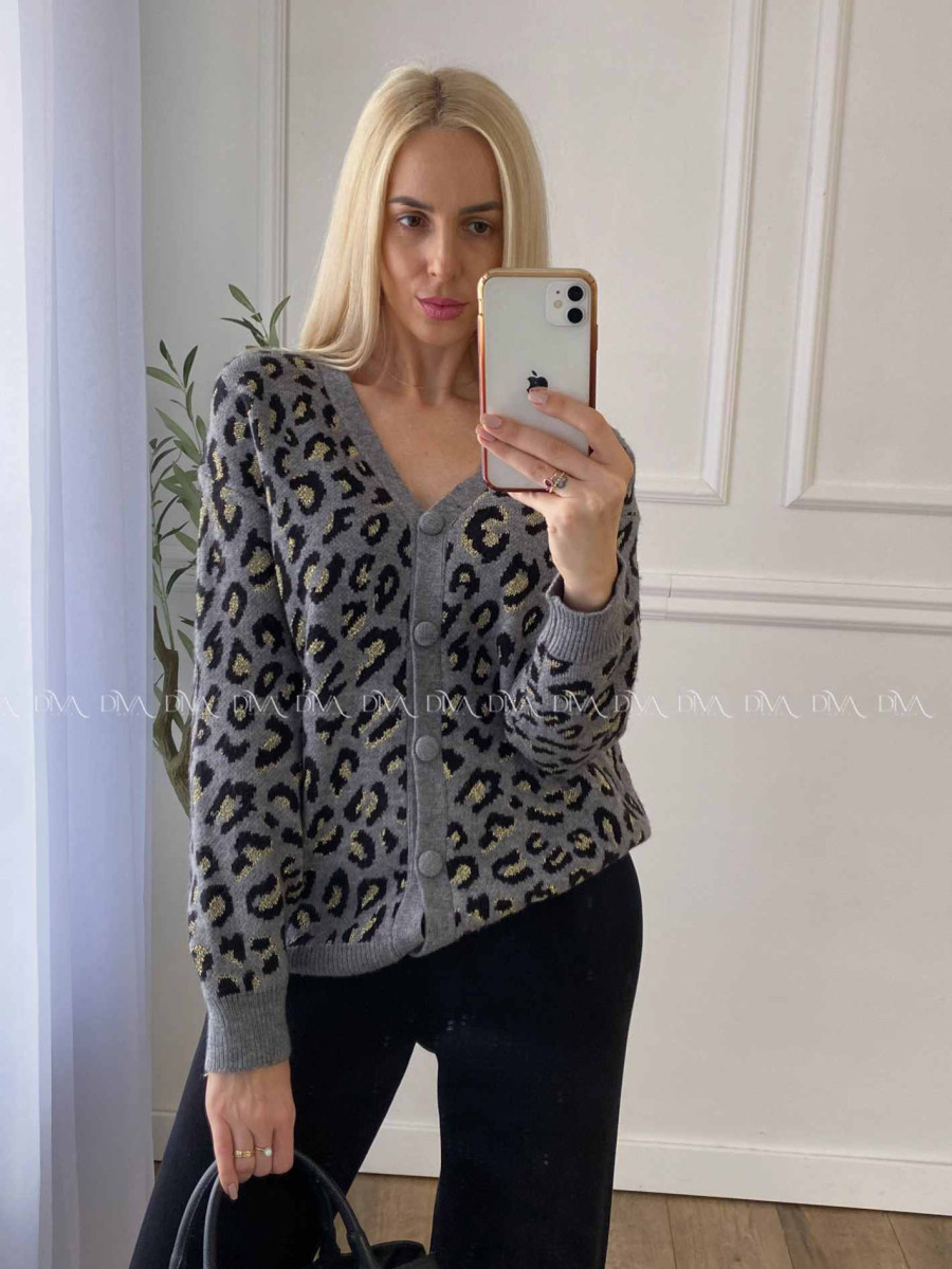 Oversize leopardí kardigan šedý A 54 Oversize leopardí kardigan šedý A 54